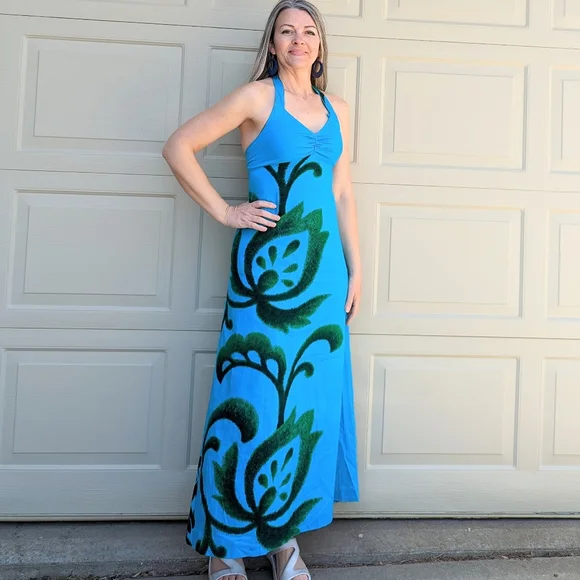 vintage tiki dress TheRetroTee 1950s Hawaiian Tropical Map Print Strappy Maxi Sale 45% Rayon Vintage Dresses | Vintage Tiki
